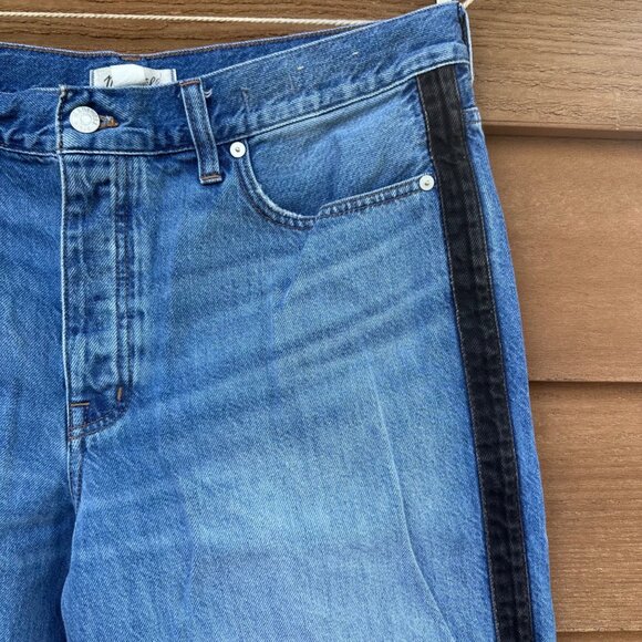 Madewell Womens Low-Slung Baggy Jeans Size 31 Blue Denim With Black Side Stripes - Picture 8 of 14